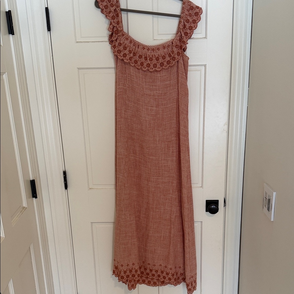 Women’s Scoop Neck Crochet Trim Maxi Dress — Rust Brown
